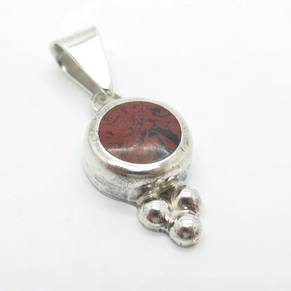 925 Sterling Silver Vintage Mexico Real Picture Jasper Gemstone Beaded Pendant