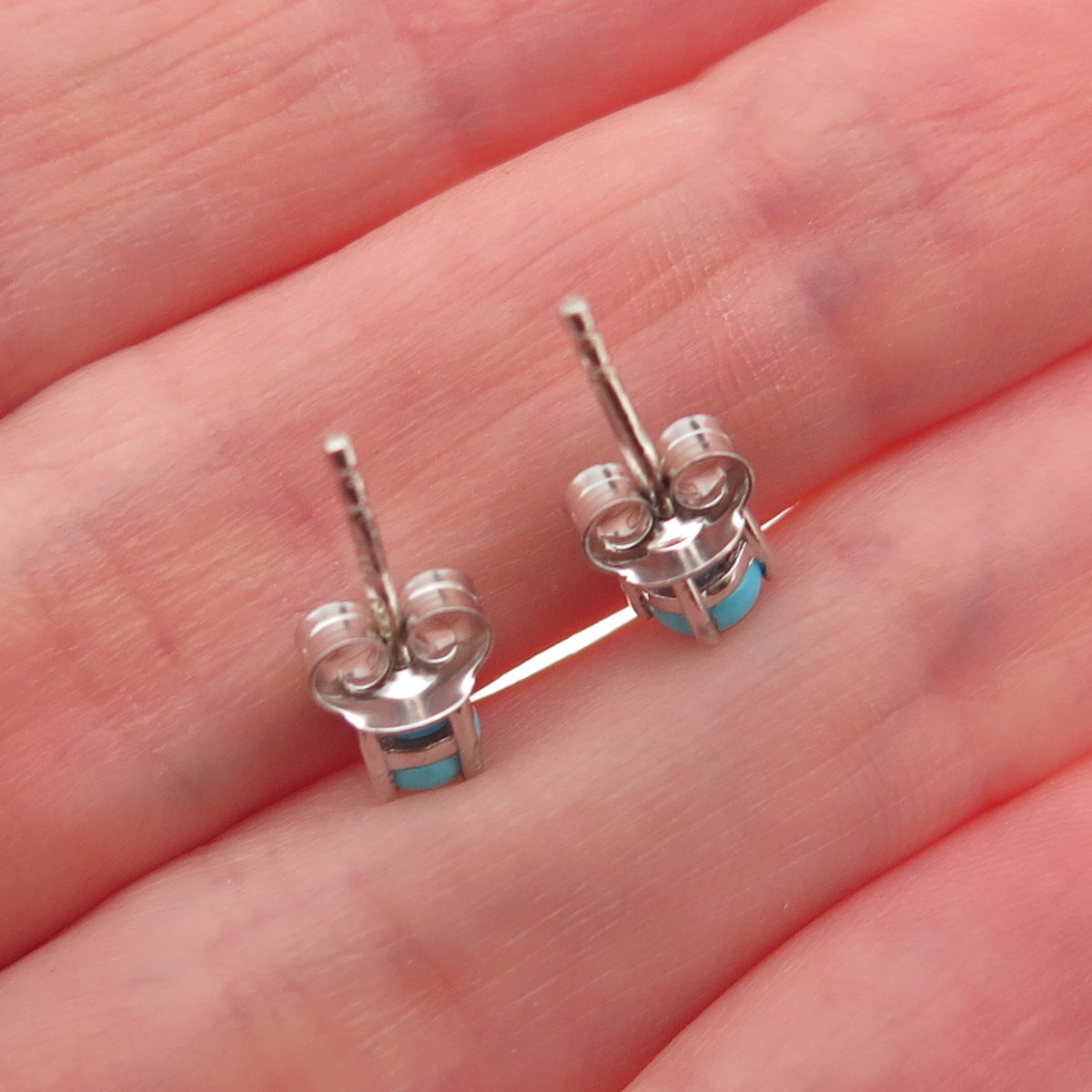 Chuck Clemency 925 Sterling Silver Real Sleeping Beauty Turquoise Stud Earrings