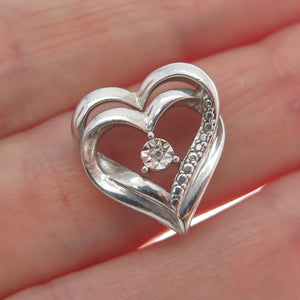 RL RICHLINE Sterling Silver Real Diamond Interlocked Heart Mini Slide Pendant
