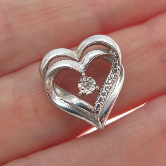 RL RICHLINE Sterling Silver Real Diamond Interlocked Heart Mini Slide Pendant
