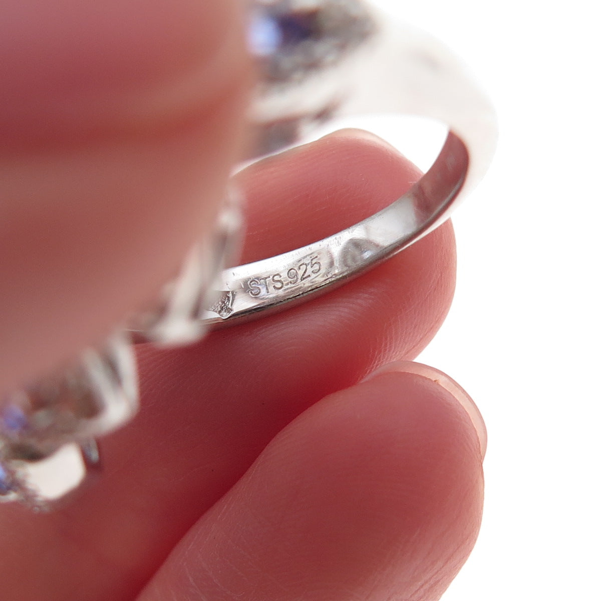 Chuck Clemency 925 Sterling Silver Real Tanzanite & White Topaz Ring Size 8.25