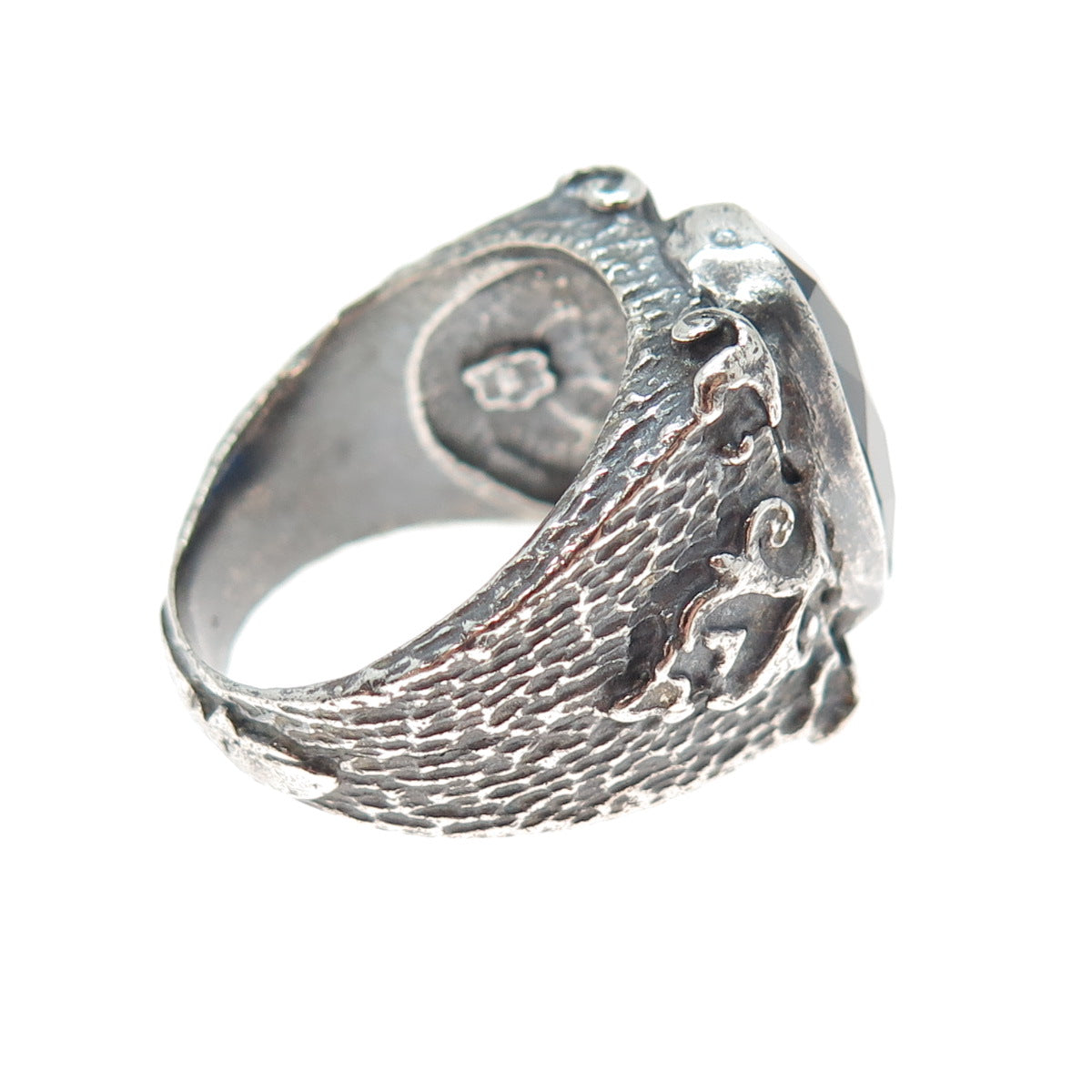 925 Sterling Silver Vintage Lab-Created Sapphire Oxidized Ring Size 10.5