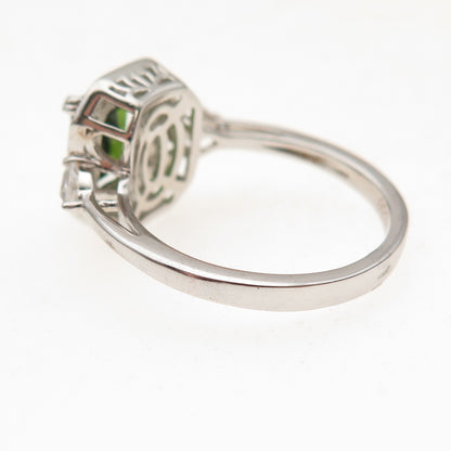 925 Sterling Silver Real Chrome Diopside & White Topaz Ring Size 8
