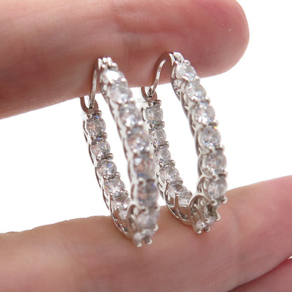 925 Sterling Silver Round-Cut C Z In & Out Hoop Earrings