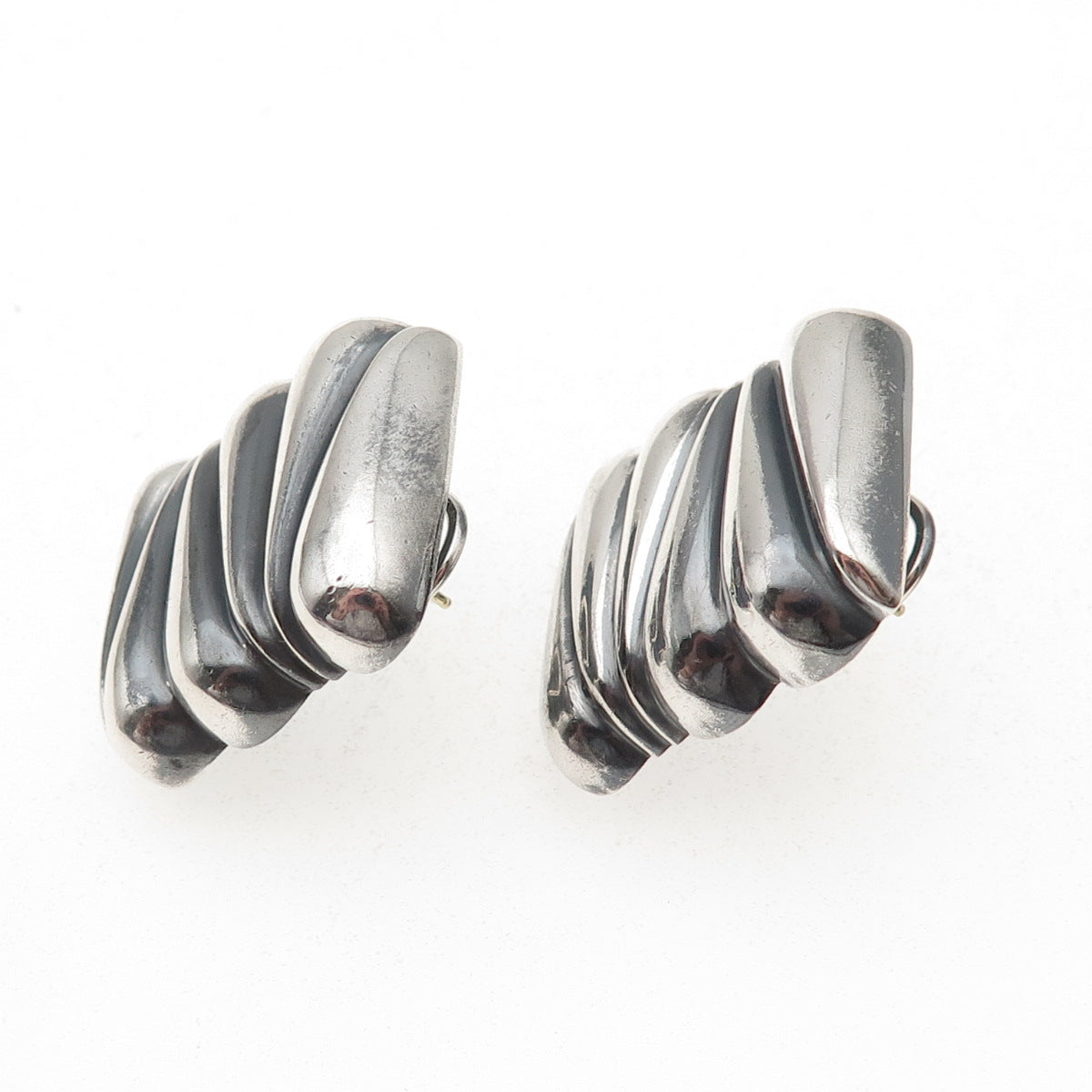 Krypell 925 Sterling Silver Vintage Modernist Oxidized Omega Back Earrings