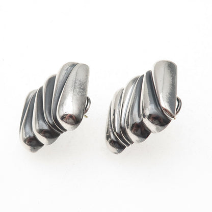 Krypell 925 Sterling Silver Vintage Modernist Oxidized Omega Back Earrings