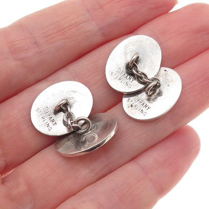 TIFFANY & CO. 925 Sterling Silver Vintage Oval Chain Cufflinks