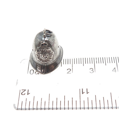 925 Sterling Silver Vintage Fireman Helmet Oxidized Minimalist 3D Charm Pendant