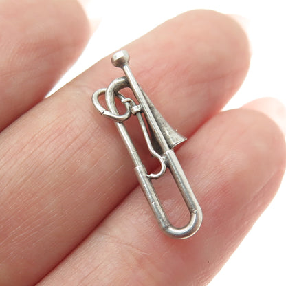 925 Sterling Silver Antique Art Deco Trumpet Minimalist Charm Pendant