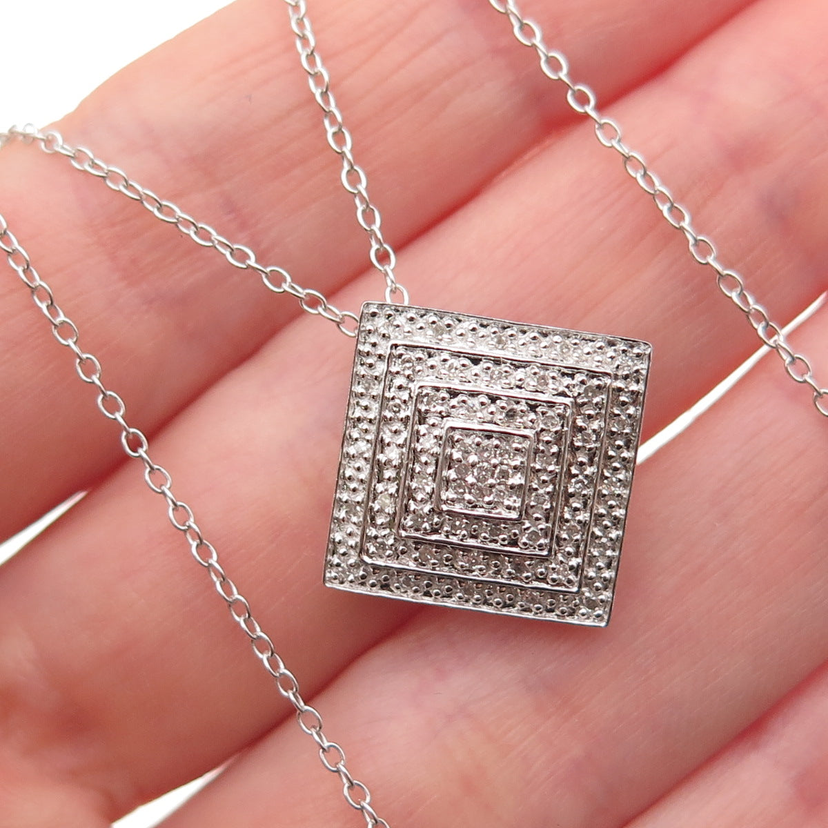 925 Sterling Silver Real Round-Cut Diamond Cable Chain Necklace 18"