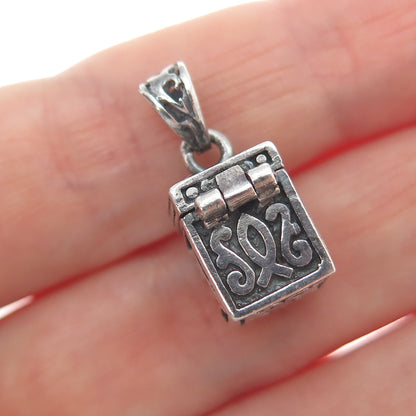 925 Sterling Silver Vintage Enamel US Flag Box Oxidized Minimalist Charm Pendant