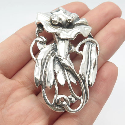 925 Sterling Silver Vintage Calla Lily Floral Pin Brooch