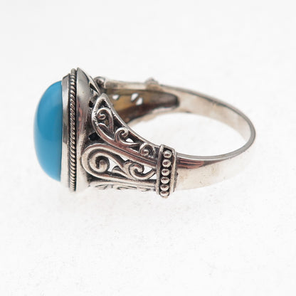 Samuel Benham 925 Sterling Silver Vintage Real Turquoise Oxidized Ring Size 9.25