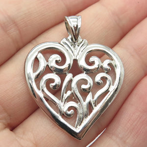 925 Sterling Silver Vintage Swirl Heart Pendant