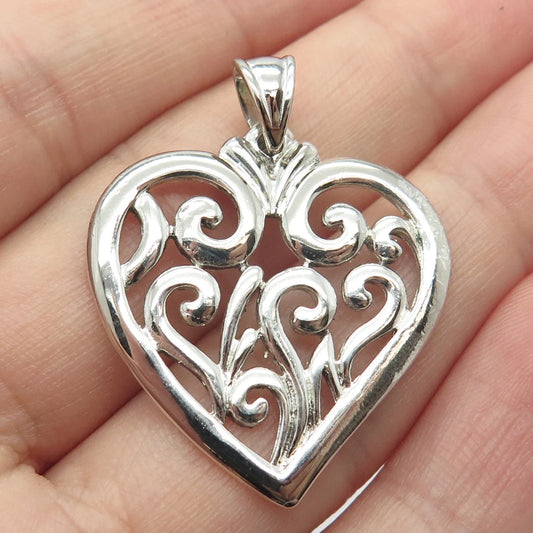 925 Sterling Silver Vintage Swirl Heart Pendant