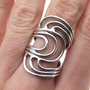 925 Sterling Silver Vintage Modernist Overlap Oxidized Ring Size 7.75
