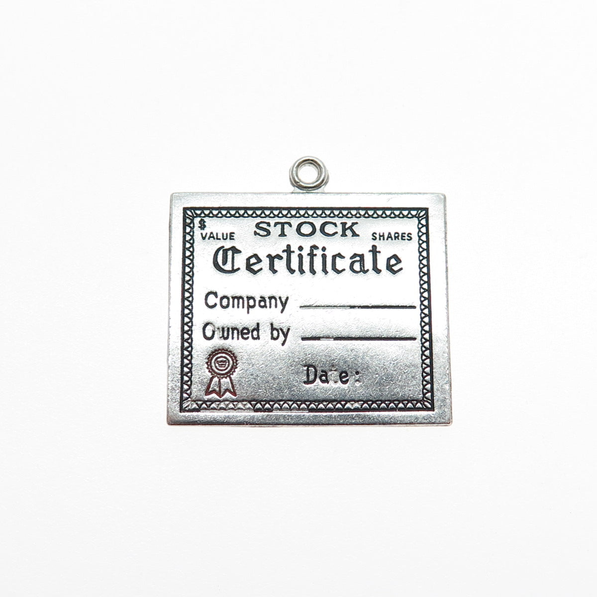 WELLS 925 Sterling Silver Vintage Stock Certificate Oxidized Mini Charm Pendant
