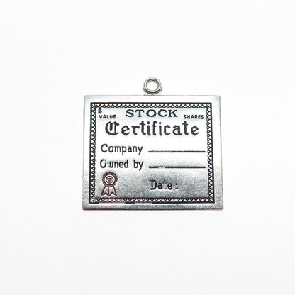 WELLS 925 Sterling Silver Vintage Stock Certificate Oxidized Mini Charm Pendant