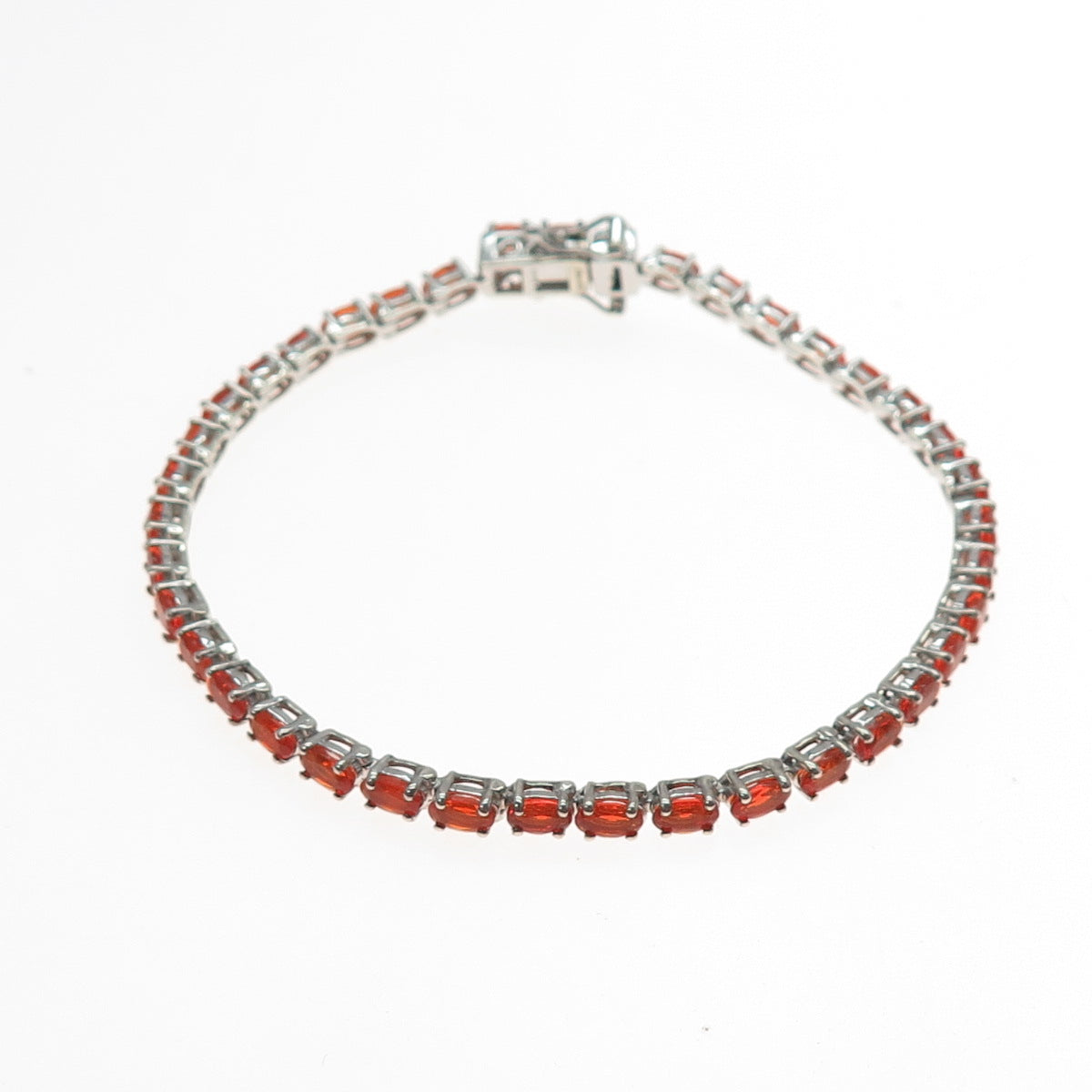 D'JOY 925 Sterling Silver Real Oval-Cut Fire Opal Tennis Link Bracelet 8"