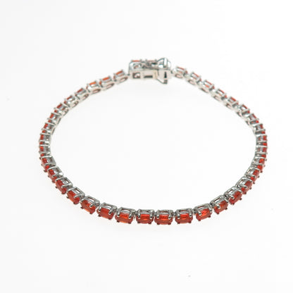 D'JOY 925 Sterling Silver Real Oval-Cut Fire Opal Tennis Link Bracelet 8"