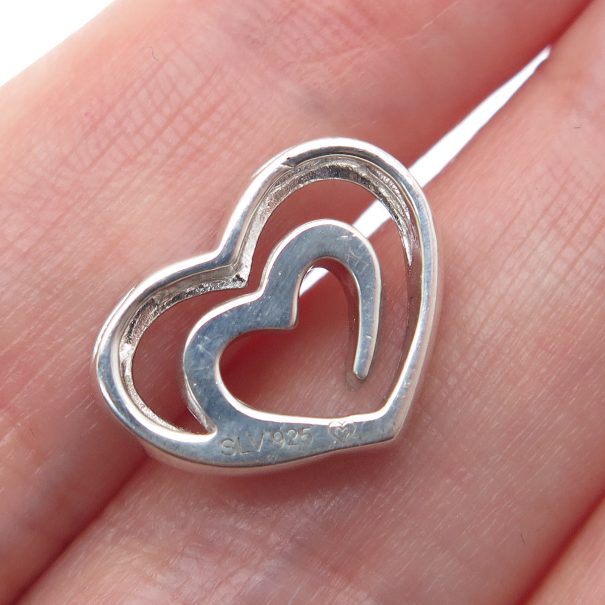 SLV SADYE L VASSIL 925 Sterling Silver Real Diamond Heart Mini Slide Pendant
