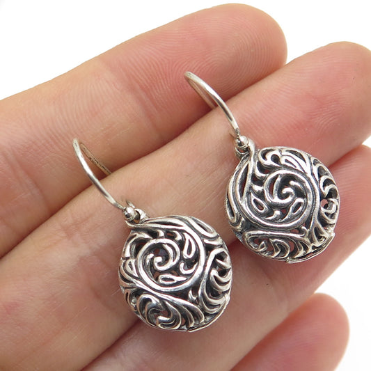 925 Sterling Silver Vintage Modernist Ornate Dangle Earrings