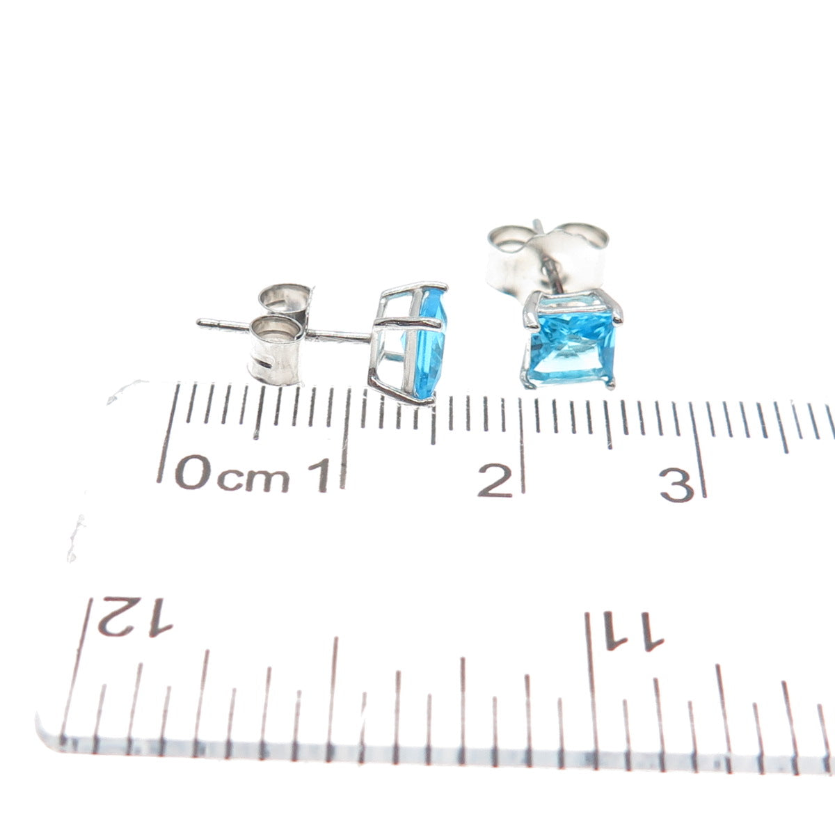 925 Sterling Silver Princess-Cut Blue C Z Stud Earrings