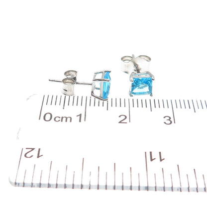 925 Sterling Silver Princess-Cut Blue C Z Stud Earrings