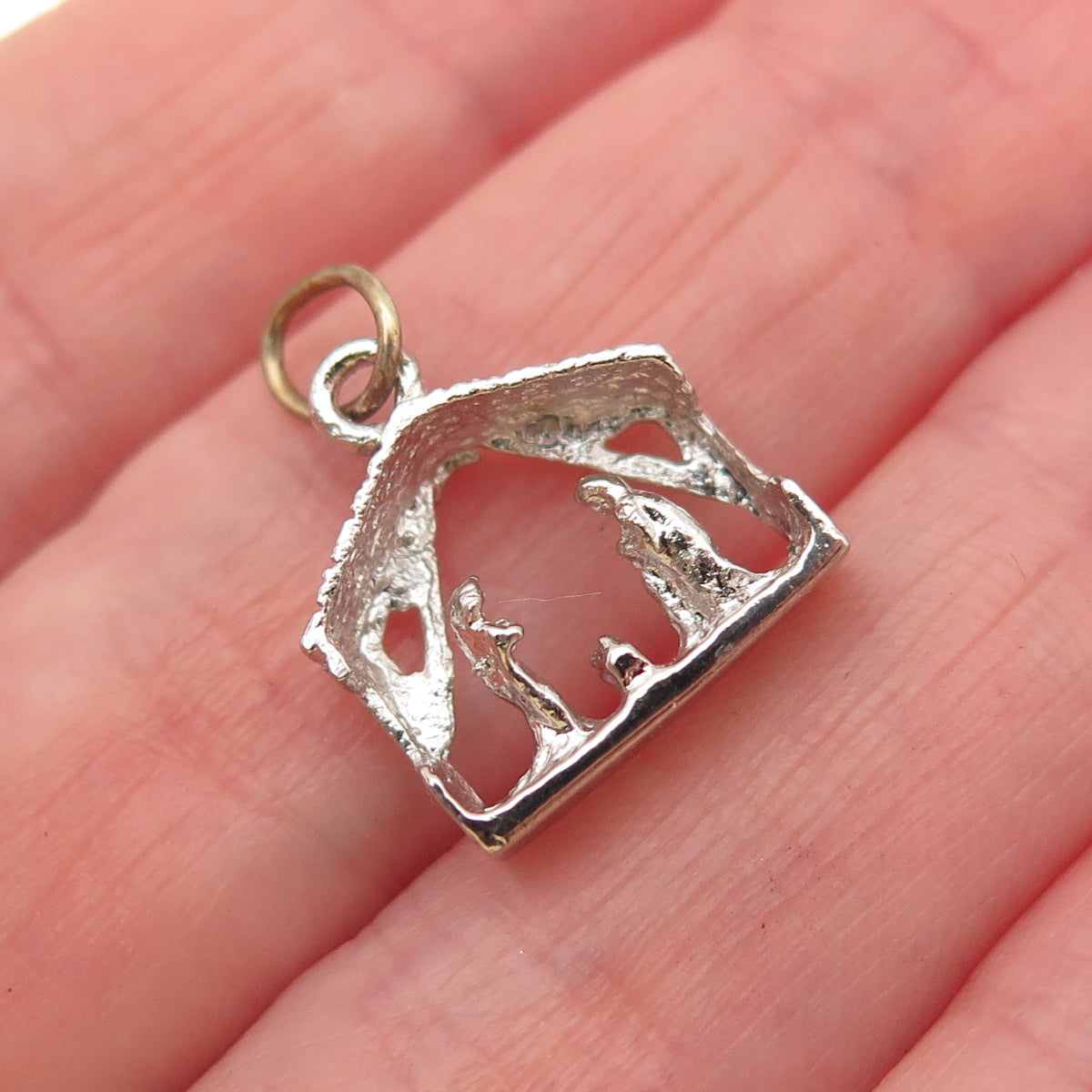 JAY POSON Sterling Silver Vintage Nativity Scene Christmas Mini Charm Pendant