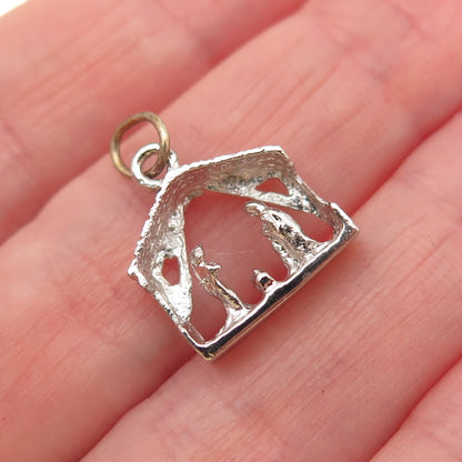 JAY POSON Sterling Silver Vintage Nativity Scene Christmas Mini Charm Pendant