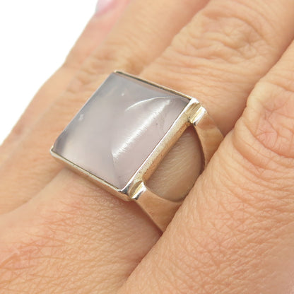 925 Sterling Silver Gold Plated Vintage Mexico Real Rose Quartz Ring Size 7