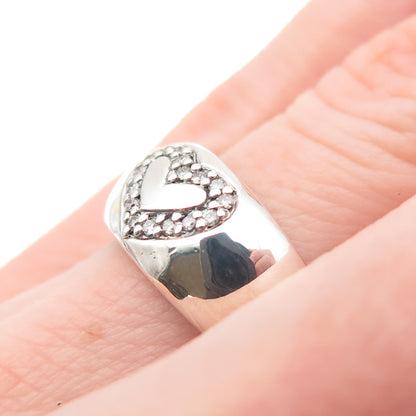 925 Sterling Silver Real Round-Cut Diamond Heart Ring Size 6