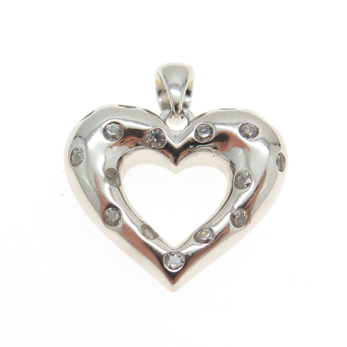 925 Sterling Silver Round-Cut Shaped C Z Open Heart Pendant