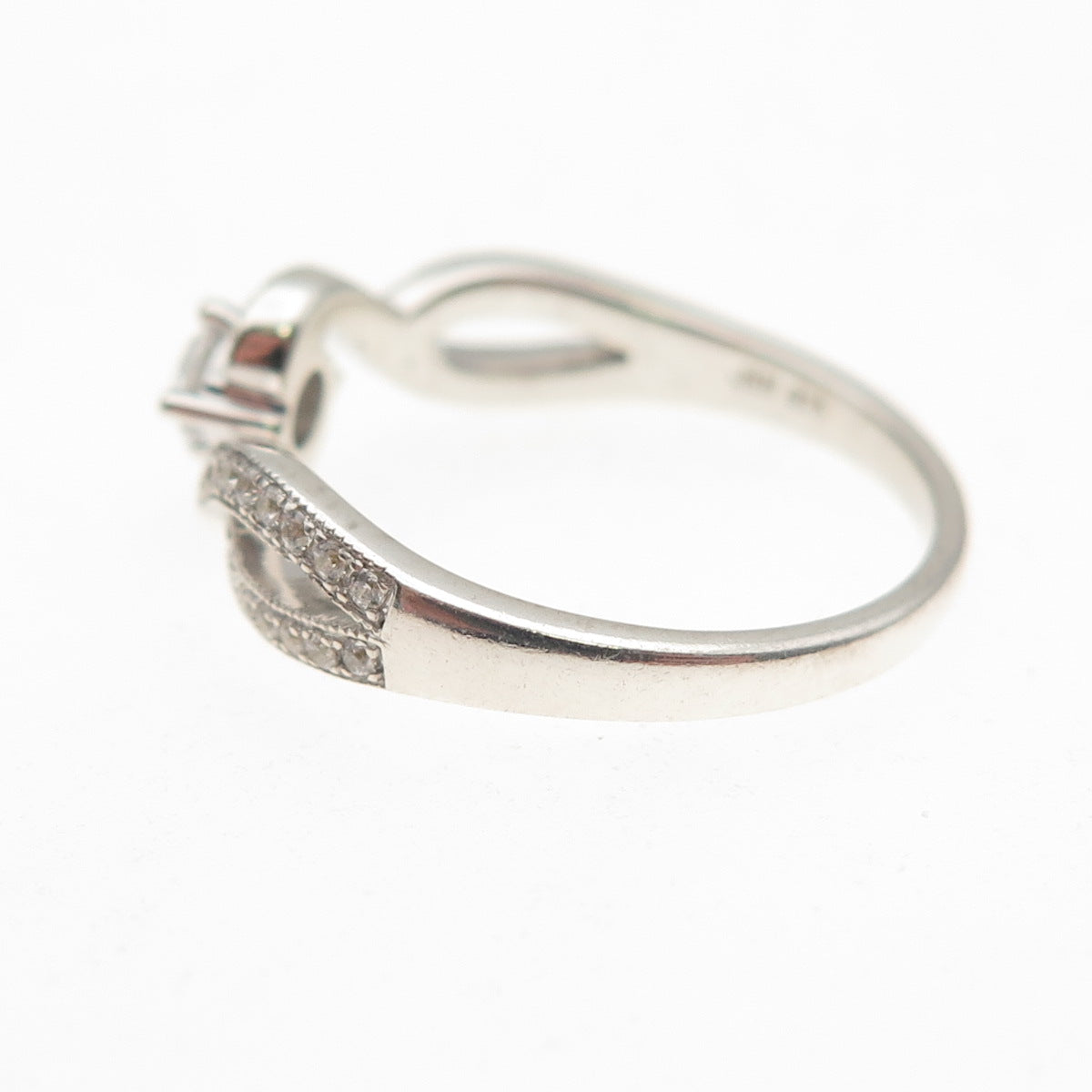 925 Sterling Silver Round-Cut C Z Wavy Engagement Ring Size 6.5
