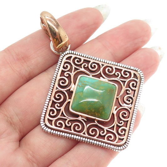 BARSE 925 Sterling Silver 2-Tone Vintage Real Royston Turquoise Ornate Pendant