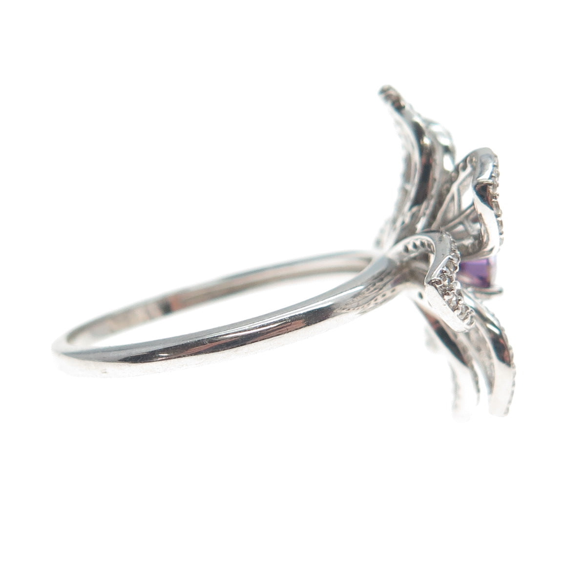 YSDD & CO. 925 Sterling Silver Peacock & White Moissanite Flower Ring Size 8.25