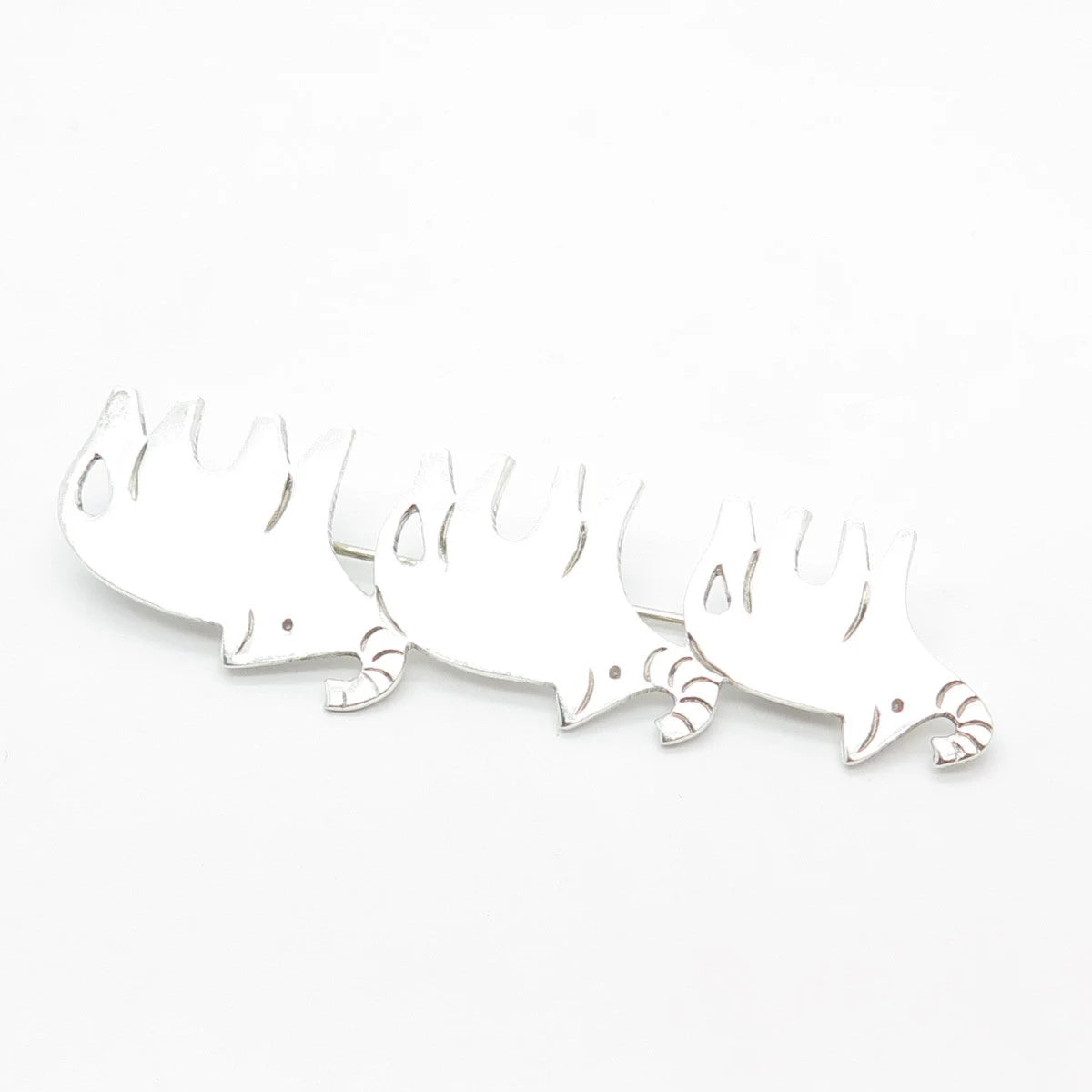 925 Sterling Silver Vintage Mexico Triple Elephant For Good Luck Pin Brooch