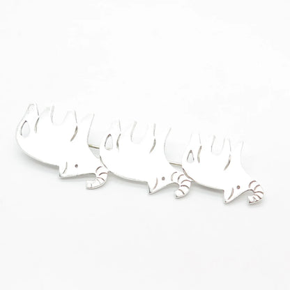 925 Sterling Silver Vintage Mexico Triple Elephant For Good Luck Pin Brooch