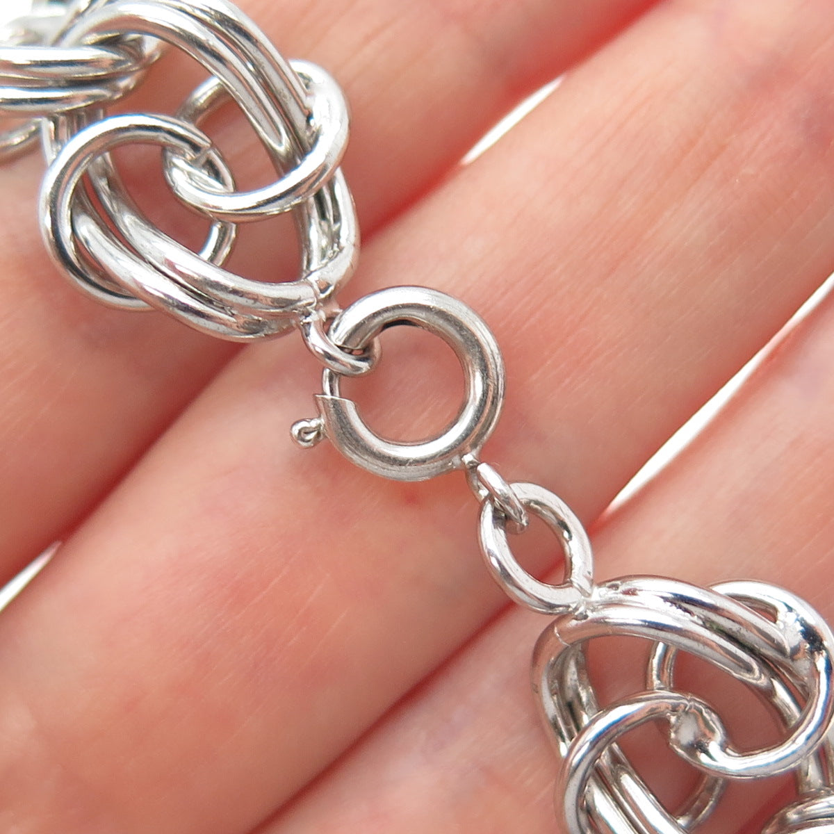 925 Sterling Silver Vintage Modernist Twisted Multi-Circle Link Bracelet 6.75"