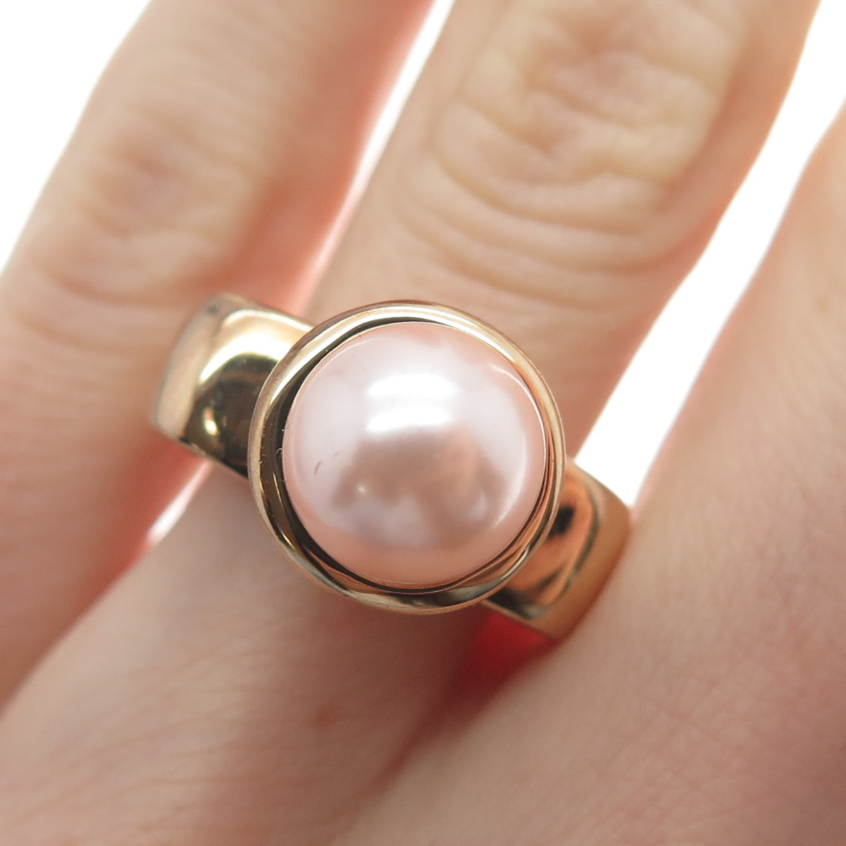 ROSS SIMONS Sterling Gold Plated Faux Pearl Lab-Created Ruby C Z Ring Size 6.25