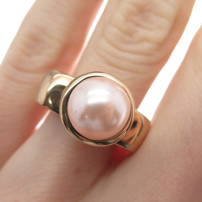 ROSS SIMONS Sterling Gold Plated Faux Pearl Lab-Created Ruby C Z Ring Size 6.25