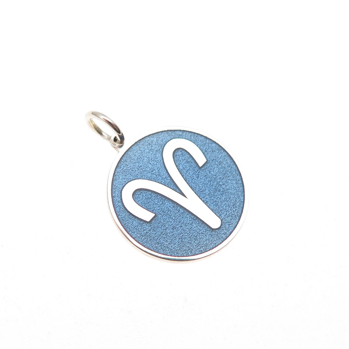 925 Sterling Silver Blue Enamel Aries Zodiac Sign Round Tag Mini Charm Pendant