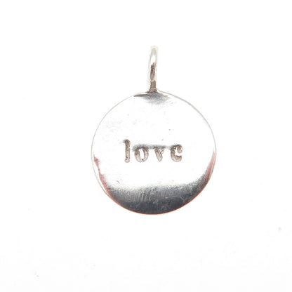 925 Sterling Silver Vintage Love Round Tag Mini Charm Pendant