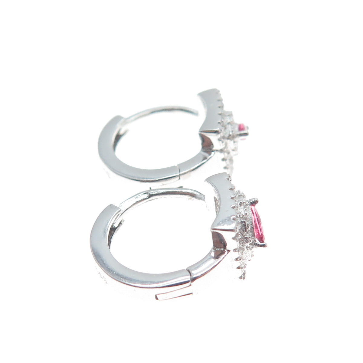 925 Sterling Silver Marquise-Cut Pink & Round-Cut White C Z Hoop Earrings
