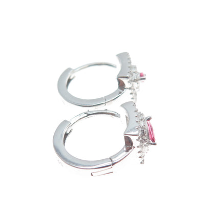 925 Sterling Silver Marquise-Cut Pink & Round-Cut White C Z Hoop Earrings