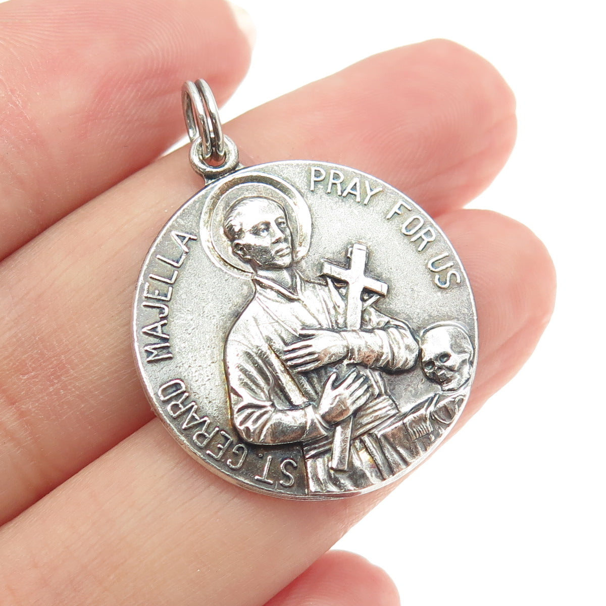 925 Sterling Silver Antique Art Deco St. Gerard Majella Religious Pendant