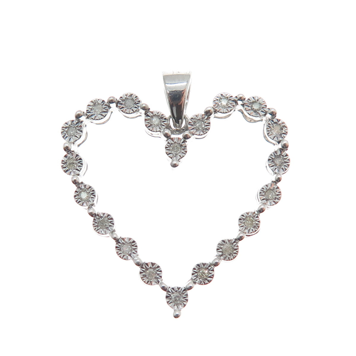 925 Sterling Silver Real Round-Cut Diamond Heart Charm Pendant