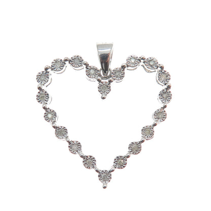 925 Sterling Silver Real Round-Cut Diamond Heart Charm Pendant