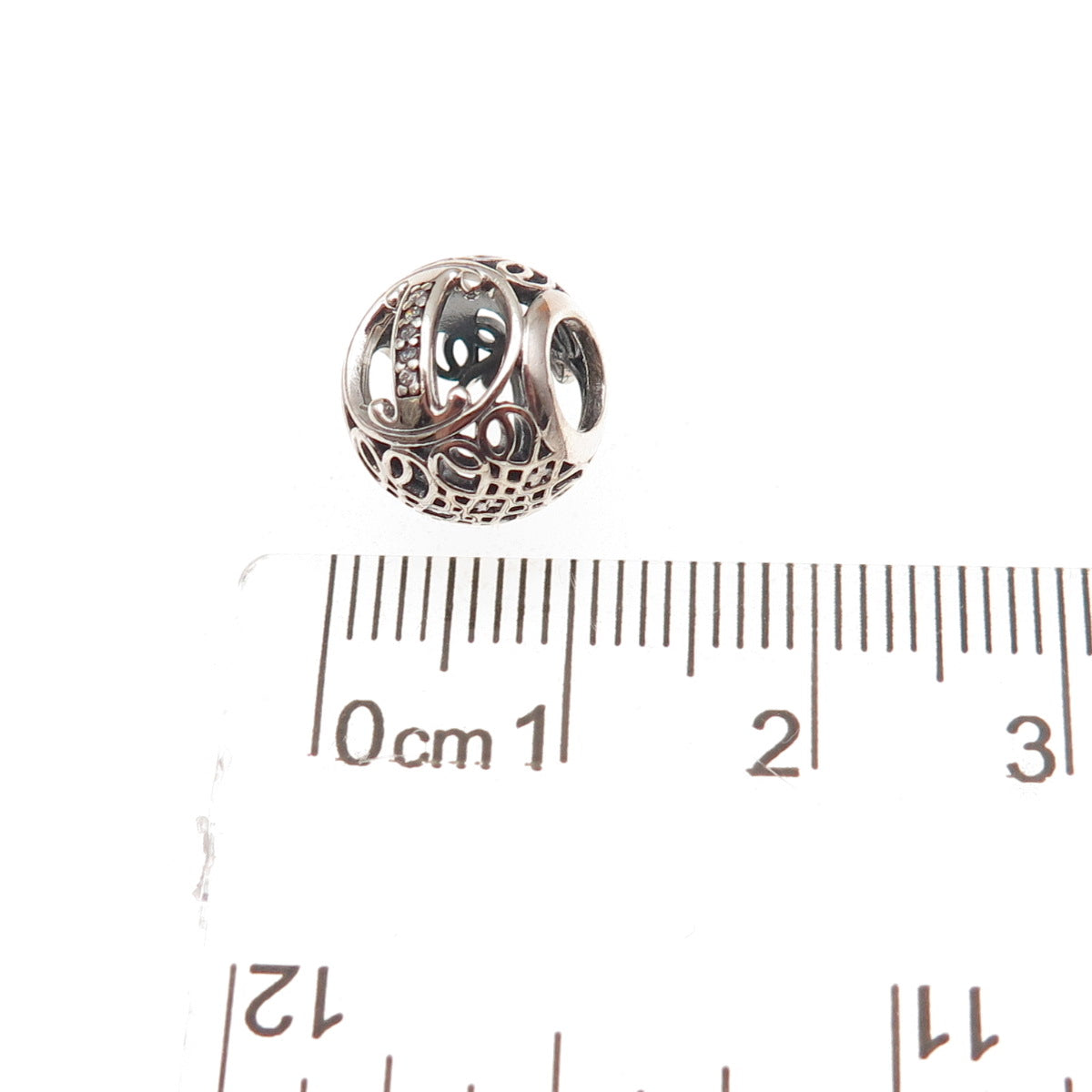 Pandora 925 Sterling Silver C Z Letter I Initial Slide Bead Charm