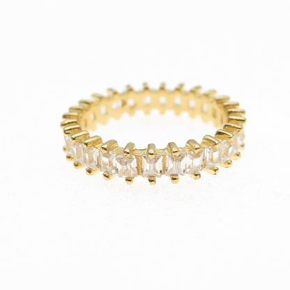 925 Sterling Silver Gold Plated Emerald-Cut C Z Eternity Band Ring Size 6.5